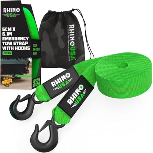 Image of Rhino USA Recovery Tow Strap (5 cm x 6.1m) - 4500 kg Break Strength - Emergency Recovery Tow Rope for UTV, ATV & More - Heavy Duty Towing for Offroad 4x4 - Compatible with RZR and Can-Am