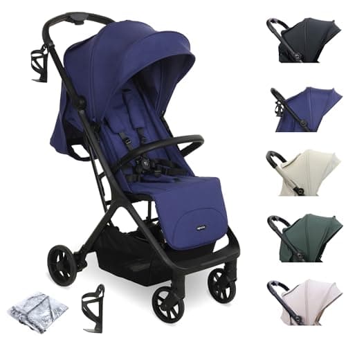 Image of My Babiie MBX7 Autofold Stroller – from Birth to 4 Years (22kg), Foldable & Compact, Lightweight, Travel Buggy for Toddlers, Pushchair Includes Rain Cover - Indigo