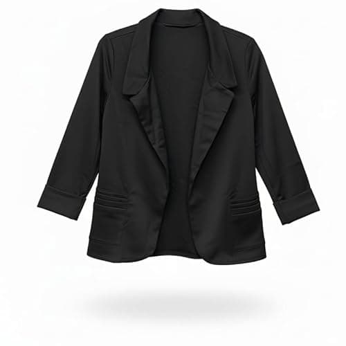 Image of BODYWEAR LTD Women’s Slim Fit Pocketed Blazer with Shawl Collar and Shoulder Pads, Open Front Casual Formal Jacket, Long Sleeve Lightweight Suit Coat, Office Layer (Black-10)