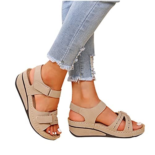 Image of RLEHJN Sandals for Women 2026 Orthopedic Sandals Women with Arch Support Summer Slip on Ladies Wide Fit Walking Slip on Platform Shoes Casual Beach Slingback Comfy Slide Outdoor Sport Shoes