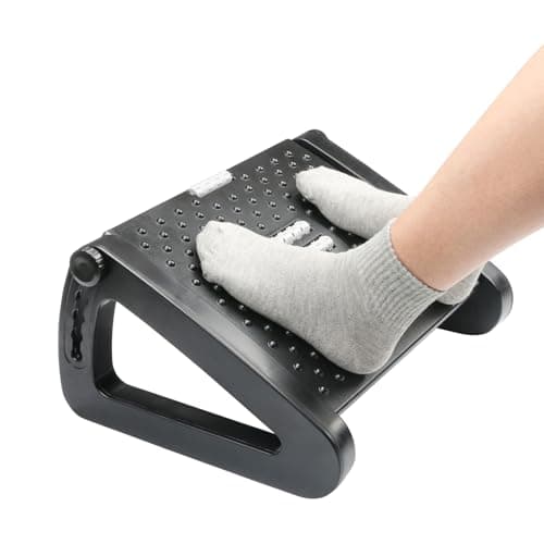 Image of Adjustable Under Desk Foot Rest with 6-Level Height & Massage Rollers - Ergonomic Footrest for Office/Home, Easy to Clean Design
