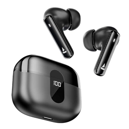 Image of boAt Airdopes 121 Pro Plus, 100HRs Battery, 4Mics ENx, 50ms Low Latency, Fast Charge, LED Display, IPX5, v5.3 Bluetooth TWS Earbuds with Mic (Black)