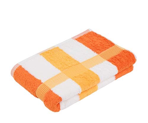 Image of Gözze - New York Striped Bath Towel, Soft and Absorbent, 100% Cotton, 70 x 140 cm - Orange/White/Yellow