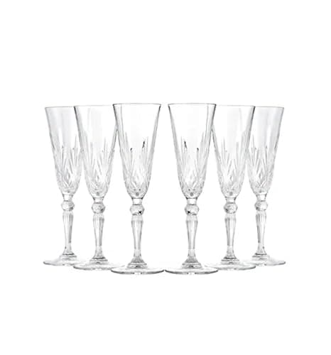 Image of RCR Melodia 6-Piece Champagne Flute Set 160 ml – Italian Luxion® Crystal Clear Flutes for Sparkling Wine & Toasts