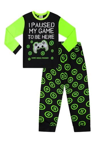 Image of I Paused My Game to Be Here Gaming Black Green Short Pyjamas (11-12 years)