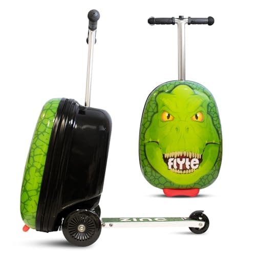Image of Flyte Scooter 2-in-1 Suitcase Scooter Kids – Kids Ride on Suitcase, Easy-Glide Wheels, Ride on Luggage, 18-Inch, 25 Litre Capacity for Boys and Girls Aged 3+, Light Up Wheels – Darwin The Dinosaur