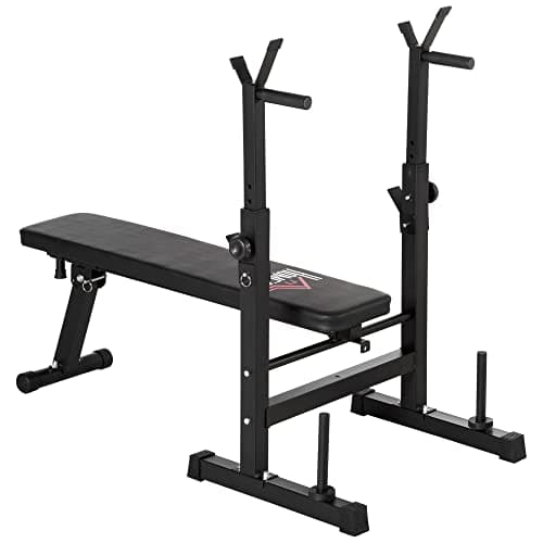 Image of HOMCOM Adjustable Weight Bench, Foldable Bench Press with Barbell Rack, Dip Station, for Home Gym, Strength Training, Multi-Use Workout Bench, Black