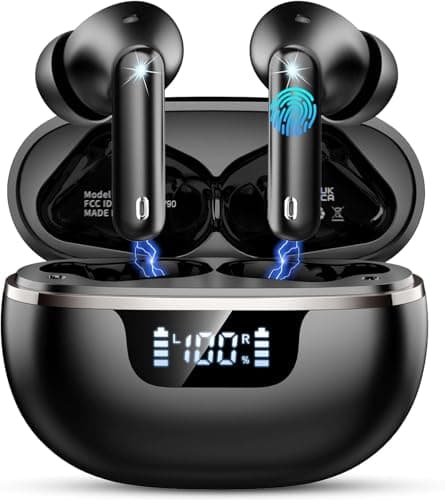 Image of 2026 Wireless Earbuds, Bluetooth 5.4 Headphones HiFi Stereo, 50H Playtime Ear buds with 4 ENC Noise Cancelling Mics, IP7 Waterproof Earbuds with LED Display, Fast Charging, In Ear Earphones Deep Bass