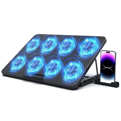 Image of LIANGSTAR Laptop Cooling Pad, Laptop Cooler with 8 Quiet Fans for 12-17 Inch Gaming Laptop Fan Cooling Pad Stable Stand 7 Height & Wind Speed Adjustable, 2 USB Port & Phone Holder