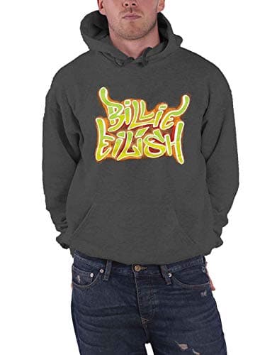 Image of Billie Eilish Hoodie Airbrush Flames Blohsh Official Unisex Dark Grey Pullover XXL
