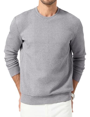 Image of Elegancity Men's Pullover Sweatshirts Casual Crew Neck Textured T-shirts for Men Long Sleeve Loose Fit Sweaters,Grey M