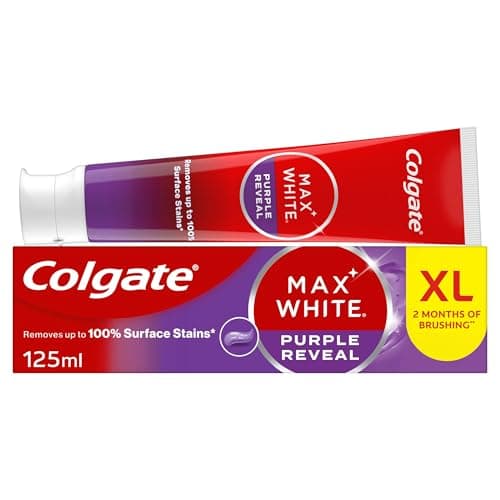 Image of Colgate Max White Purple Reveal Teeth Whitening Toothpaste 125ml, Removes Up to 100% of Surface Stains, Optic Colour Correcting Technology Instantly Whitens