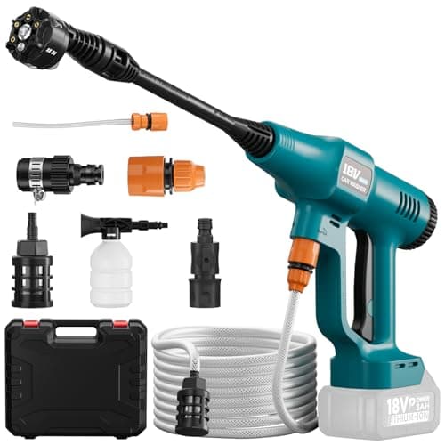 Image of Cordless Pressure Washer for Makita 18V Battery, Portable Battery Powered Washer with 6-in-1 Nozzle, 6.5M Braided Hose Direct Connection to Tap for Car/Patio (Battery Not Included)