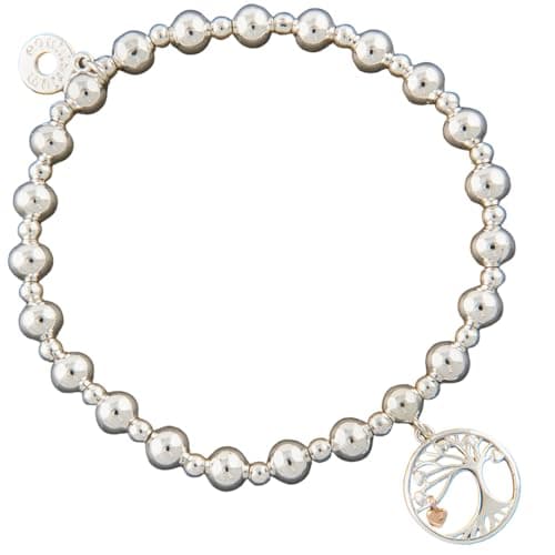 Image of equilibrium Two Tone Tree Dangly Bracelet, Silver Beaded with Tree of Life Charm (Height: 8 x Width: 19 x Depth: 0.6 in cm)
