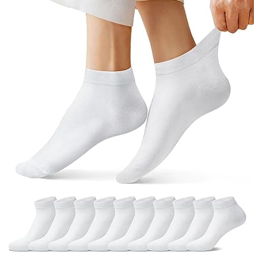 Image of FALARY Trainer Ankle Socks for Men Women 10 Pairs Sport Low short White 9-11