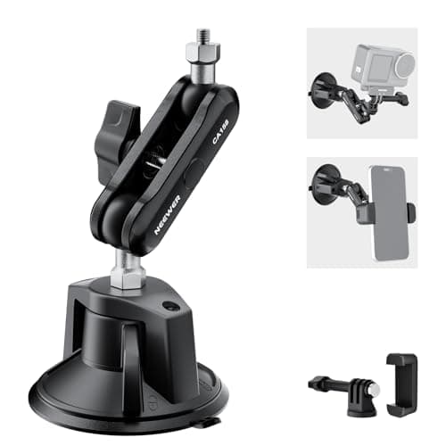 Image of NEEWER Suction Cup Phone Holder & Camera Mount Compatible With GoPro DJI Insta360 iPhone, Car Phone Mount with Action Camera Adapter 360° Magic Arm for Vlogging Video Recording, CA158