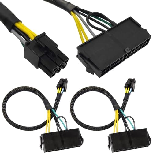 Image of HAAMNING7 24-Pin to 6-Pin ATX PSU Power Supply Adapter Cable, 24P Female Plug to 6P Male Power Adapter Cord for Dell Motherboard with 6 Pin Port (2 Pack, 34cm/13.3in)