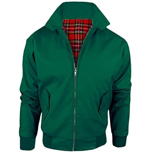 Image of Stylo Online Mens Vintage Harrington Jacket Adults Unisex Boys Ladies Womens Classic Retro Scooter 1970's Bomber Mod Skin Tartan Lining Coat Top Size XS-5XL - Green L