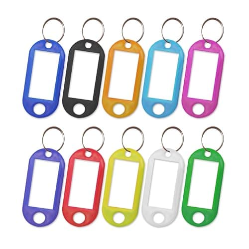 Image of TELITE 10 Pcs Key Tags with Labels, 10 Colors Key Fobs with Split Rings for Keys, Key Rings with Tags for Luggage, Pet Name and Office Key Labels, Writable Paper Card Stick Tags Brand: TELITE