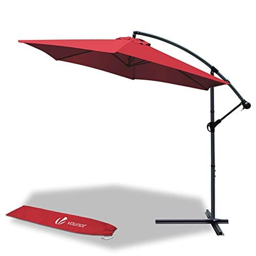 Image of VOUNOT® 3m Cantilever Garden Parasol, Banana Patio Umbrella with Crank Handle and Tilt for Outdoor Sun Shade, Red