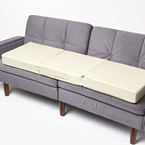 Image of HOMESCAPES Cream Quilted 3-Seater Booster Cushion with Removable Cover 150cm Long 10cm Deep Firm Orthopaedic Foam Cushion Three Seater Large Sofa Seat Pad with Soft 100% Cotton Washable Cover