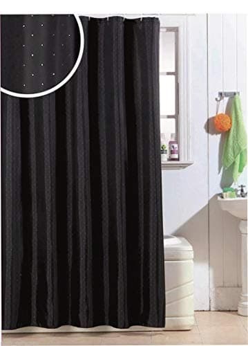 Image of Luxury Black or White Glitter Diamante Polyester Shower Curtain with Weighted Hem Black Diamante