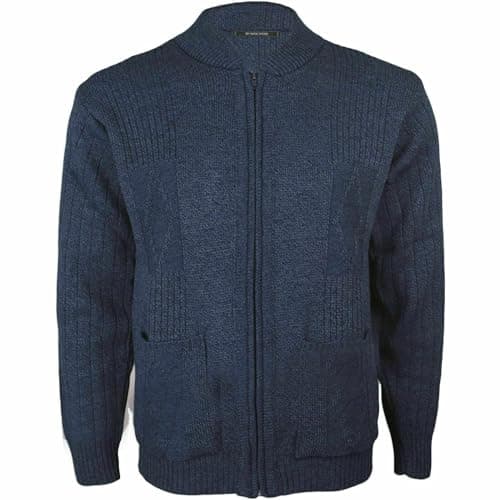 Image of Mens Classic Style Plain Cardigan Zip Up Thick Knit Warm Winter Sweater Knitted V Neck Zipper Long Sleeve Knitwear Vintage Jumper (Plain Zip Navy,XL)