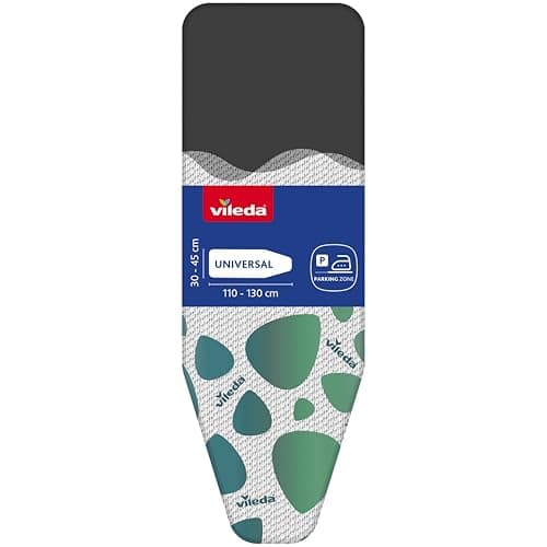 Image of Vileda Park and Go Ironing Board Cover with Heat Resistant Parking Zone - Universal Size 30-45cm wide by 110-130cm long - Mint Grey