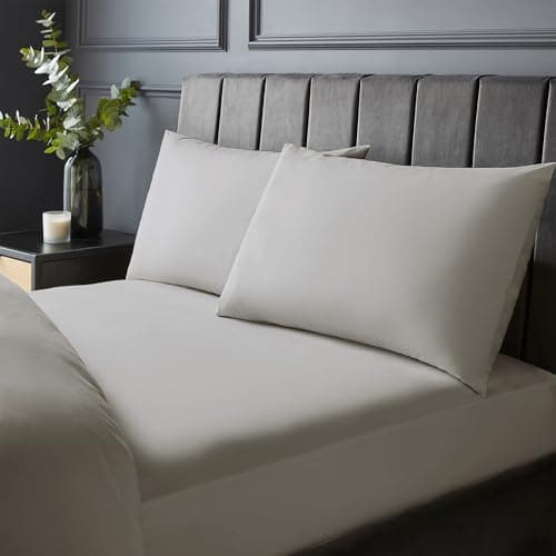 Image of Silentnight Pure Cotton Fitted Sheet - Cool Soft Touch 200 Thread Count - Extra Deep 40cm Bed Mattress Sheet - Breathable 100% Cotton - Elasticated Corners, Machine Washable, Light Grey, Super King