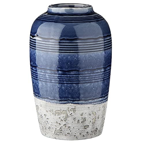 Image of Oairse Blue Ceramic Vase Boho Handmade Milk Bottle Shape for Dried Flowers, Pampas Grass, 23CM Tall Flower Vase for Home Living Room Bedroom Table Centrepiece Decor
