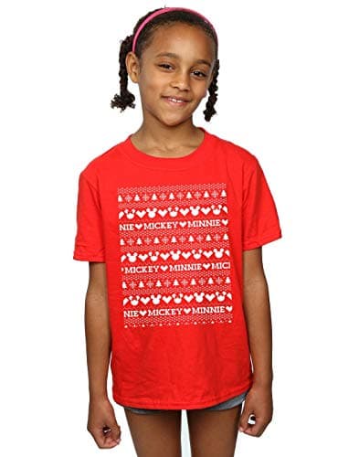 Image of Disney Girls Mickey and Minnie Christmas Fair Isle T-Shirt 7-8 Years Red