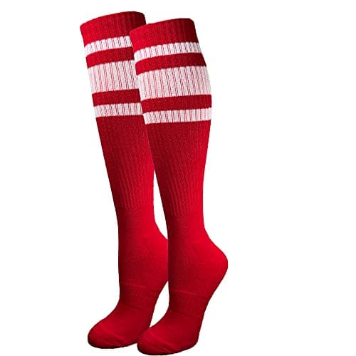 Image of juDanzy J-Socks Premium Triple Stripe Adult Knee High Tall Athletic Skater Tube Socks - red - Small