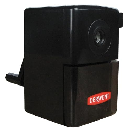 Image of Derwent Manual Plastic Helical Desktop Sharpener, Super Point Mini, Sliding Tray Reservoir & Desk Clamp, Professional Quality, 2302000,Black, pack of 1