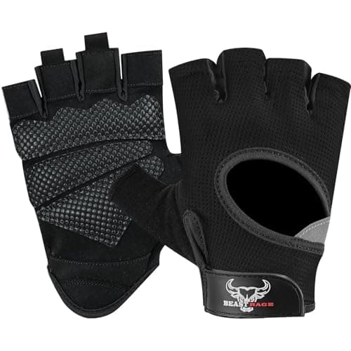 Image of BEAST RAGE Weight Lifting Gloves for men and women, Gym Gloves for Crossfit.Breathable,Non-Slip Silicon padded palm Protection workout gloves for weightlifting, Cycling,Strength training (BLACK, L)