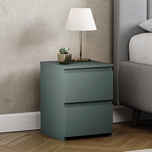 Image of Vida Designs Denver 2 Drawer Bedside Chest | Green | Space-Saving Storage | 52H x 29.5W x 29.5D cm | Narrow Side Table | Minimal | Smooth Metal Runner | Modern Bedroom Nightstand Unit