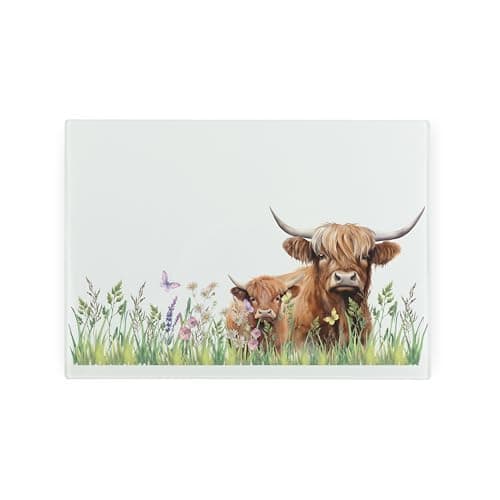 Image of Highland Cows Small Glass Worktop Saver - Tempered Glass Chopping Board - Kitchen Heat Resistant Cutting Board Worktop Protector with Non-Slip Feet 28.5cm x 20cm (11" x 8")