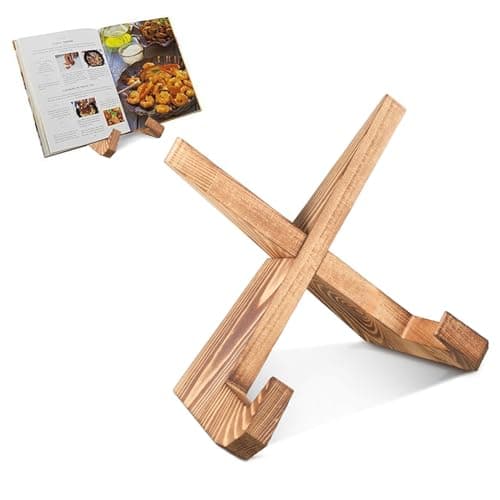 Image of Recipe Book Stand, Wooden Cookbook Holder Vintage Display Stands Hands Free Reading Stand Cookery Book Stand for Cooking Kitchen Tablet iPad Magazines