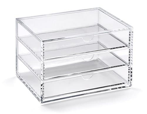 Image of OSCO Clear Acrylic 3 Drawer Chest, Transparent Desktop Storage Unit for Business Cards, Stationery or Cosmetics, Durable High-Grade Acrylic, H11.4 × W16.5 × D12.2 cm, Single