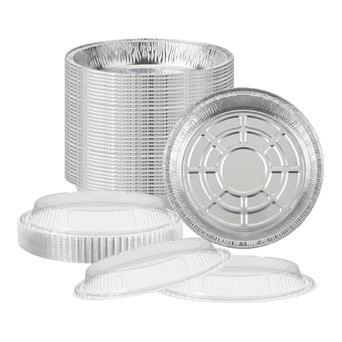 Image of 10 Pack - 9 Inch / 1300ml Round Aluminium Foil Cake Pans with Clear Plastic Dome Lids – Disposable Baking Tins for Cakes, Pies, Cheesecakes, Desserts, Takeaway Food Storage & Catering.