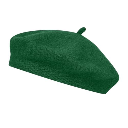 Image of Alaoo Adult Beret Hat, Soft Women French Style Wool Beret Hat, Classic Solid Color Outdoor Vintage Artist Hats for Women Girls, Dark Green