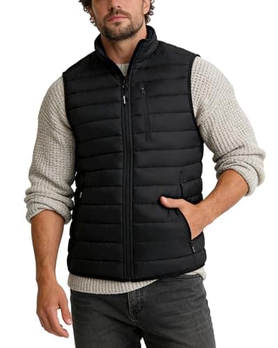 Image of Outdoor Ventures Men's Puffer Gilet Packable Quilted Bodywarmer Padded Vest Outerwear Waistcoats Water-Resistant Windproof Sleeveless Jacket for Golf Running Hiking Horse Riding Black M