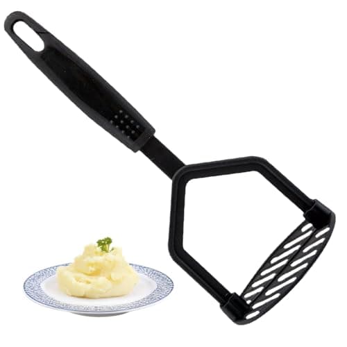 Image of Black Nylon Potato Masher - for Food, Vegetables | Kitchen Hand Tool, with Easy Grip Handle, Portable Home Kitchenware Utensil, Strong & Durable, Mashing Potatoes