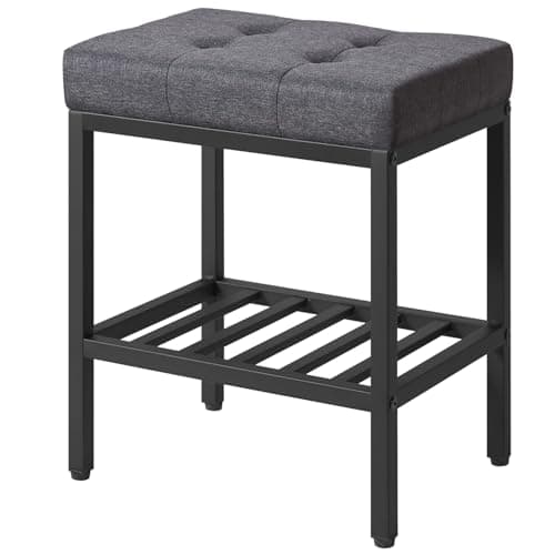 Image of IBUYKE Rectangular Makeup Stool with Adjustable Feet and Storage Space, Footrest Chair, Linen Seat Vanity Stool, Multi-Use as Small Side Table or Ottoman, for Bedroom, Dark Gray WBD017G
