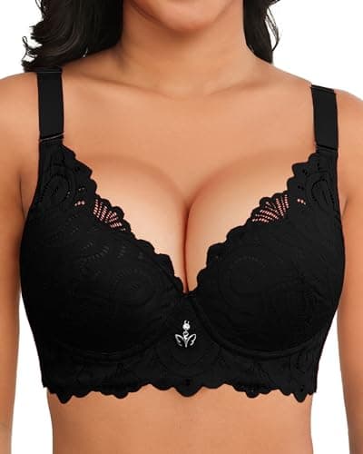Image of Svmer Push Up Lace Bra for Women Underwire Plus Size Comfortable Brassiere Black 44D