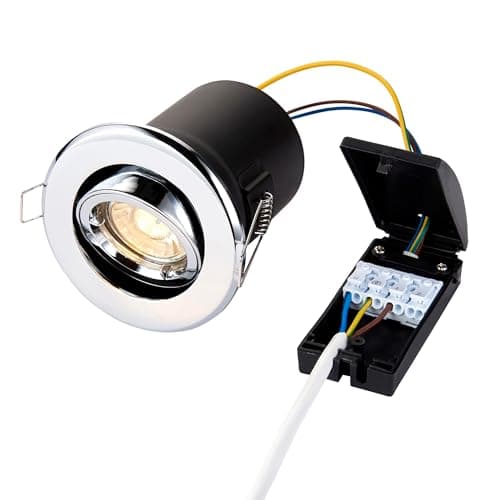 Image of National Lighting Shield Plus Modern Chrome Fire Rated GU10 Dimmable Adjustable Tilt Recessed Ceiling Downlight/Spotlight Ideal for Bedrooms Lounge Kitchen etc.