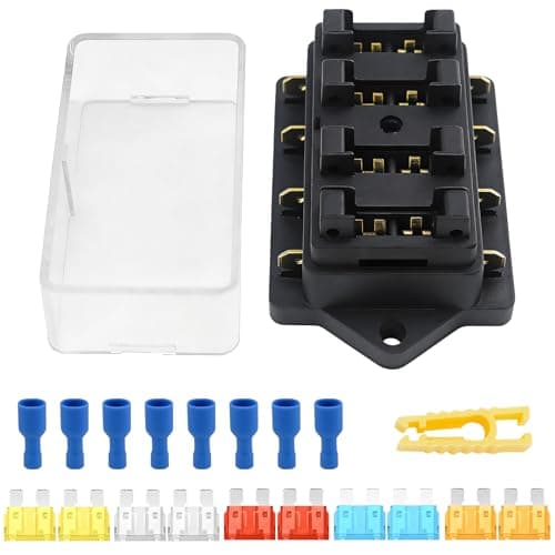 Image of 4 Way Fuse Box,Standard Blade Fuse Box Holder Block with 5A/10A/15A/20A Fuses and Damp-Proof Cover,12V/24V DC ATC/ATO Fuse Board Holder for Car Boat Marine Truck RV SUV Van