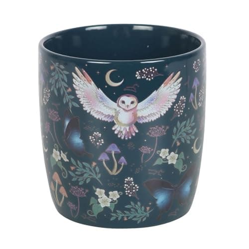 Image of Something Different Wholesale Mystical Navy-Blue Owl & Moon Mug – 320ml, Featuring Flying Owls, Crescent Moons, and Forest Plants – Microwave & Dishwasher Safe – Ideal for Evening Teas and Relaxation
