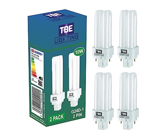 Image of TBE LIGHTING 10w G24D-1 2-Pin CFL Lamp - Pack of 4 Units - Cool White 4000K, 600 Lumen/Double Turn CFL Compact Fluorescent Light