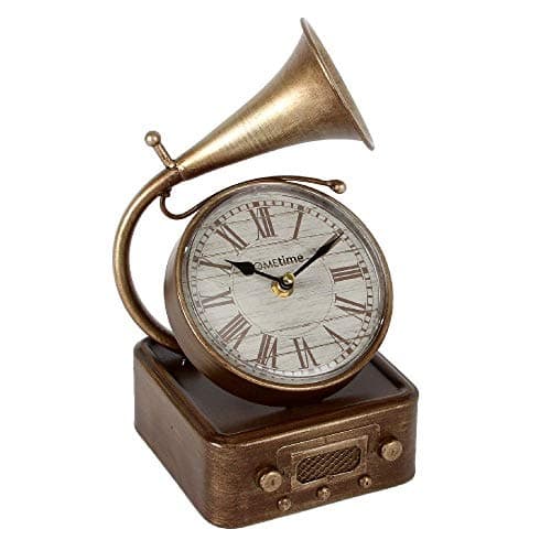 Image of Hometime Metal Mantel Clock - Vintage Style Gramophone