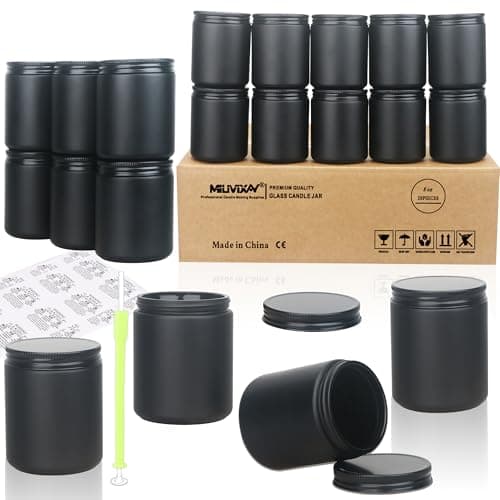 Image of MILIVIXAY 20 Pack 250mL Thick Glass Matte Black Candle Jars with All Black Metal Lids-Bulk Empty Candle Jars for Making Candles-Canning Jar for Spice, Liquid, Sample- Dishwasher Safe.